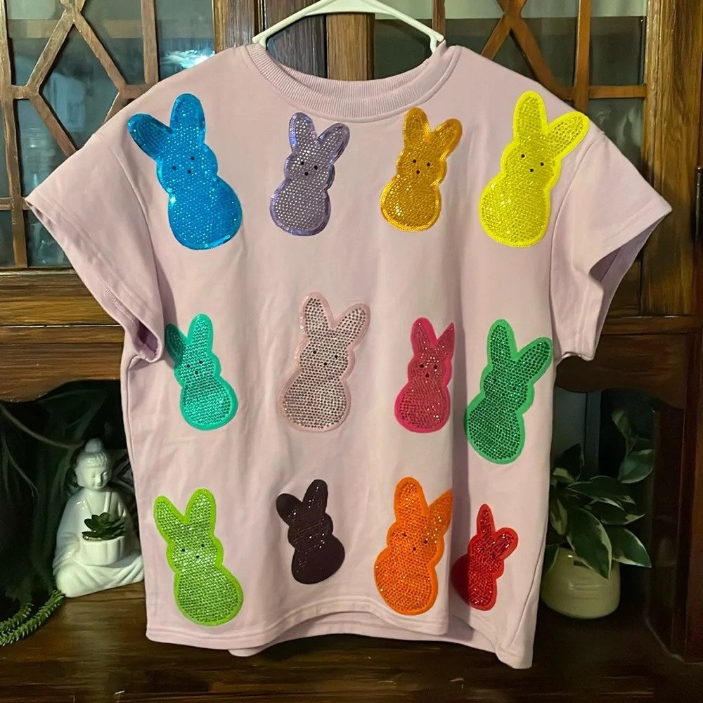 Queen of Sparkles Lavender Multi Peeps Top Size Small and Medium - Picture 2 of 7